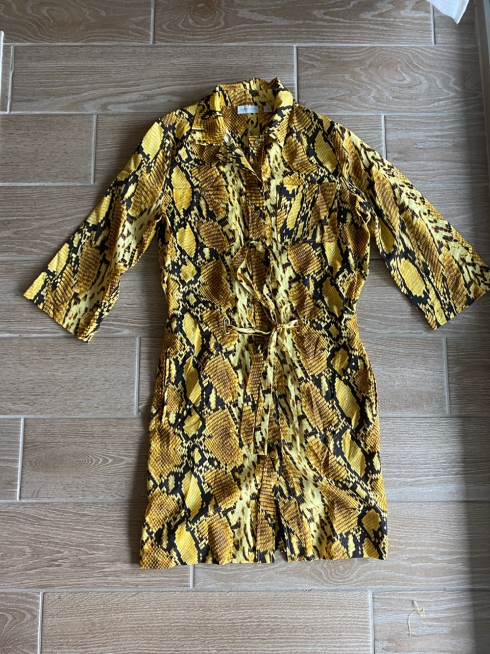 New York & Company Yellow and Black Snake Print Midi Dress